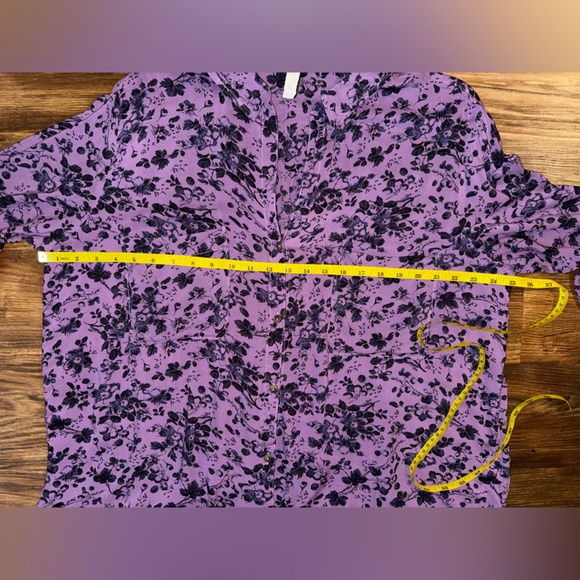 PILCRO Anthropologie Romy Button Down Purple Floral Size XLP - Picture 9 of 14